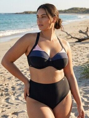 SKYE SWIMWEAR Hillary D in Colorblock: Pink, Blue, Black Bikini Top